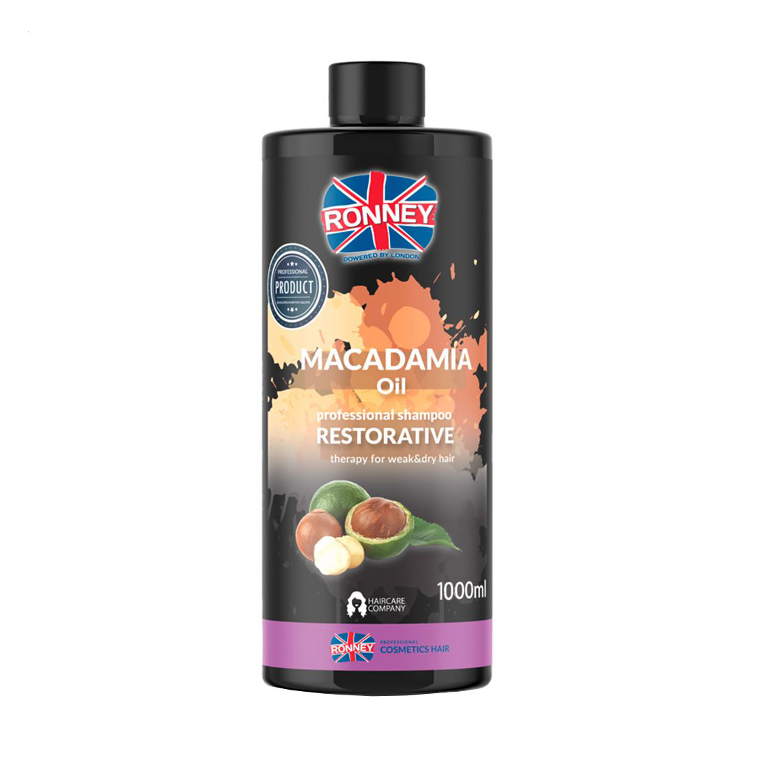 Шампунь Ronney Macadamia Oil Restorative Shampoo для сухого та пошкодженого волосся, з олією макадамії, 1 л
